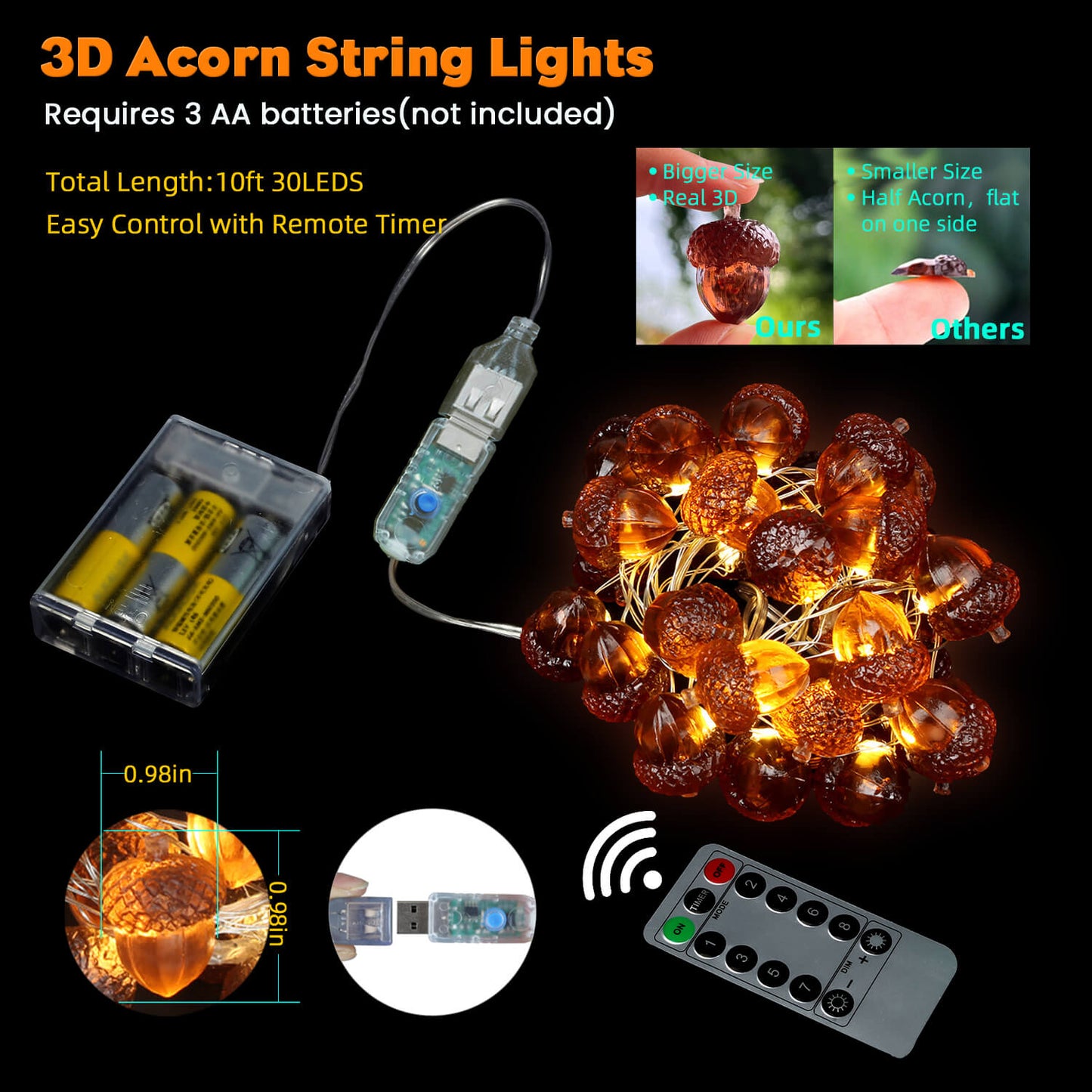 Fall Acorn Fairy Lights Thanksgiving String Lights